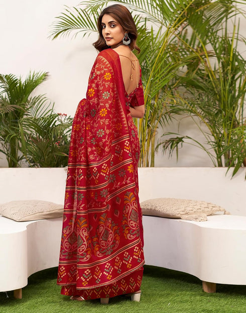 Vasthrlay Womens Printed Unstitched Green Saree