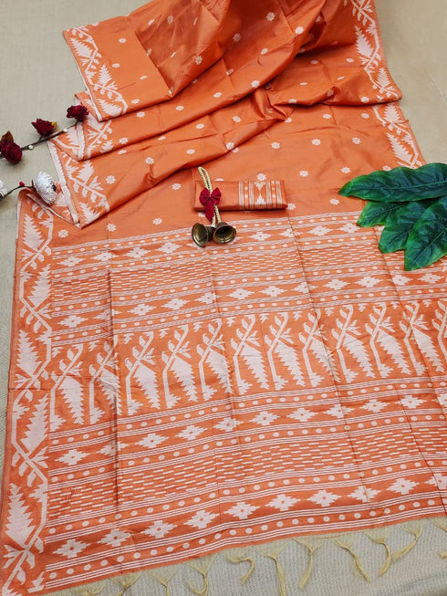 Vasthrlay Tussar Kalamkari Geometric Design Thread