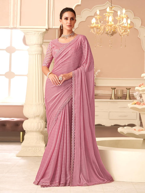 Vasthrlay Embroidery Sequence Unstitched Lightpink Ethnic Wear
