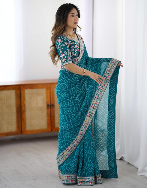 Vasthrlay Georgette Bandhani Unstitched Purple Saree