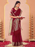 Vasthrlay Organza Jacquard Maroon Saree With Unstitched Blouse Piece