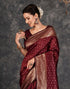 Vasthrlay Womens Jacquard Dark maroon Saree With Unstitched Blouse Piece