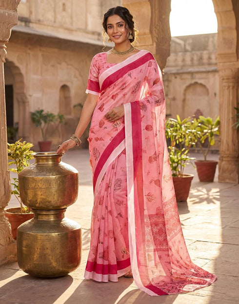Vasthrlay Chanderi Printed Unstitched Beige Saree