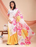 Vasthrlay Printed Kaftan Freehand Pink-Yellow-White Bollywood Satin Saree with Unsticted Blouse Piece