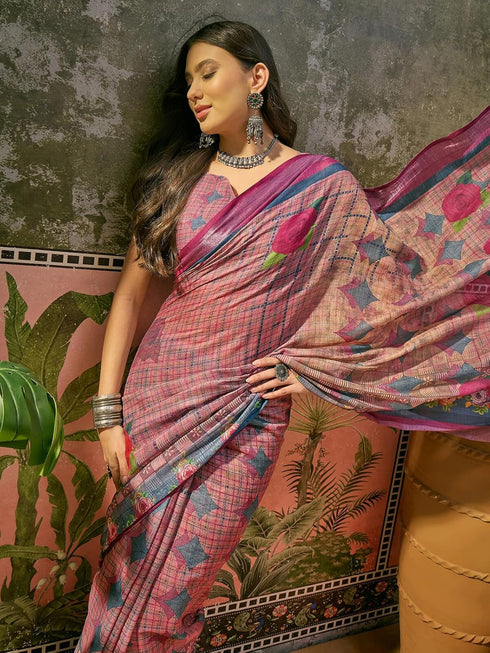 Vasthrlay Weaving Printed Beige Saree