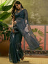 Vasthrlay Womens Printed Dusty Rama Blue Saree With Unstitched Blouse Piece
