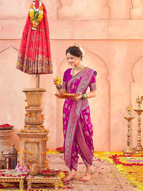 Vasthrlay Weaving Paithani Unstitched Teal Saree