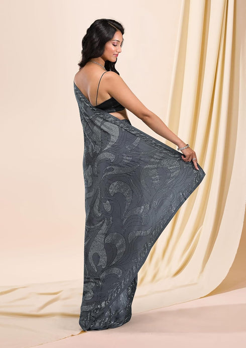 Vasthrlay Siroski Unstitch Black Ethnic Wear
