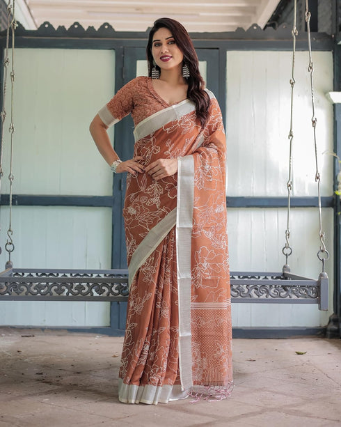 Vasthrlay Floral Prints Tasseled Saree