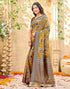 Vasthrlay Womens Weaving Yellow | Maroon | Gold Saree With Unstitched Blouse Piece