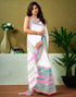 Vasthrlay Chanderi Printed White | Multicolour Saree With Unstitched Blouse Piece
