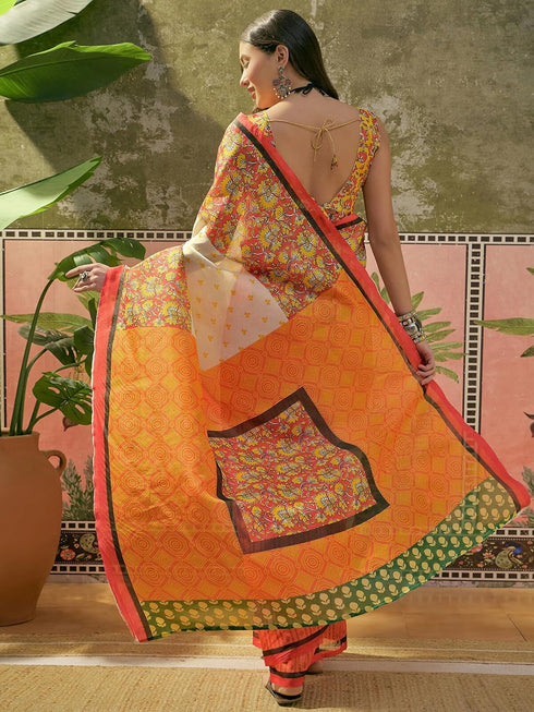 Vasthrlay Shimmer Printed Unstitched Lime Green Saree