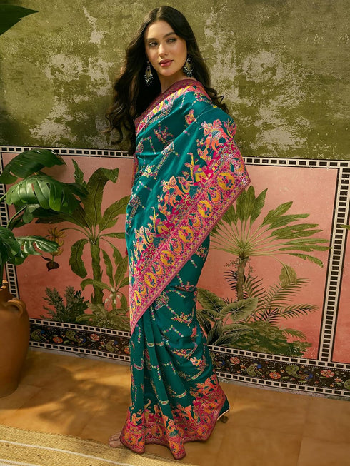 Vasthrlay Womens Weaving Unstitched Green Saree