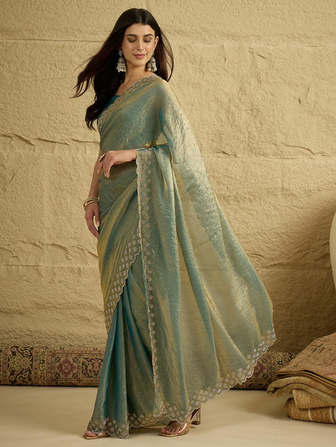 Vasthrlay Metallic Scalloped Unstitched Vm Ethnic Wear