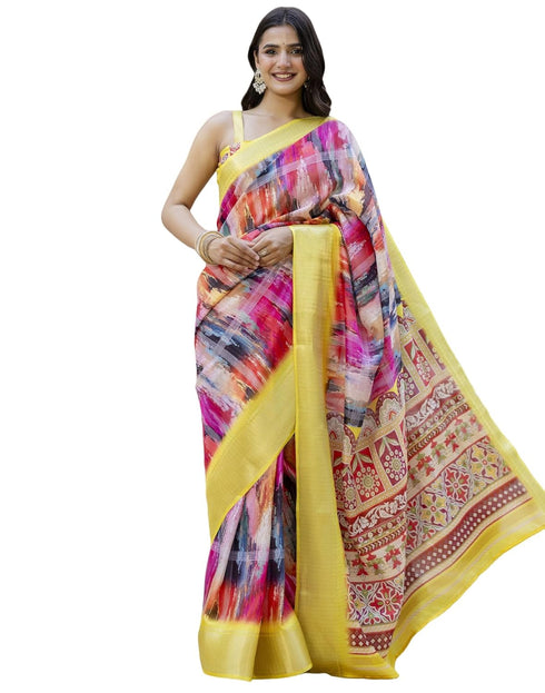 Vasthrlay Womens Striped Unstitched Dusty Pink Saree