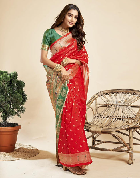 Vasthrlay Paithani Jacquard Unstitched Pink Saree