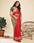 Vasthrlay Paithani Jacquard Red Saree With Green Unstitched Blouse Piece
