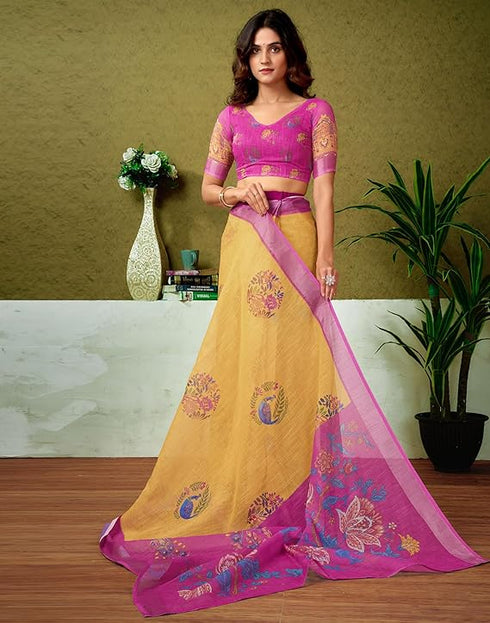 Vasthrlay Printed Pleated Unstitched White Saree