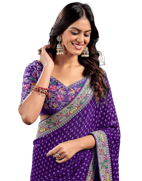 Vasthrlay Embroidery Traditional Unstitched Violet Saree