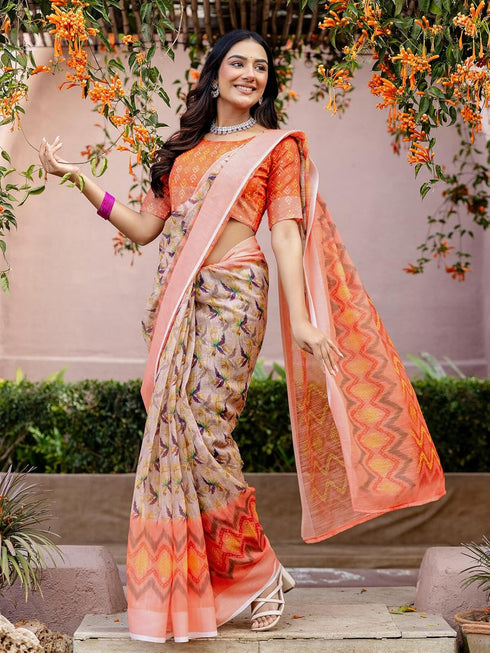 Vasthrlay Womens Printed Unstitched Multicolor Saree