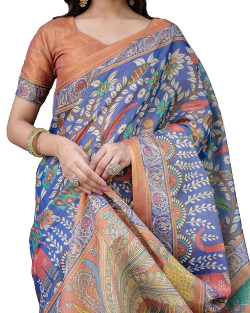 Vasthrlay Handloom Turquoise Paisley Saree