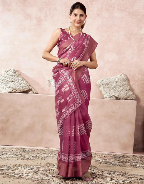 Vasthrlay Womens Cotton Blouse White | Light Green Saree With Unstitched Blouse Piece