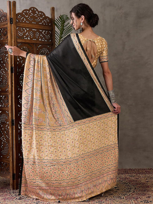 Vasthrlay Printed Tassels Cream Saree