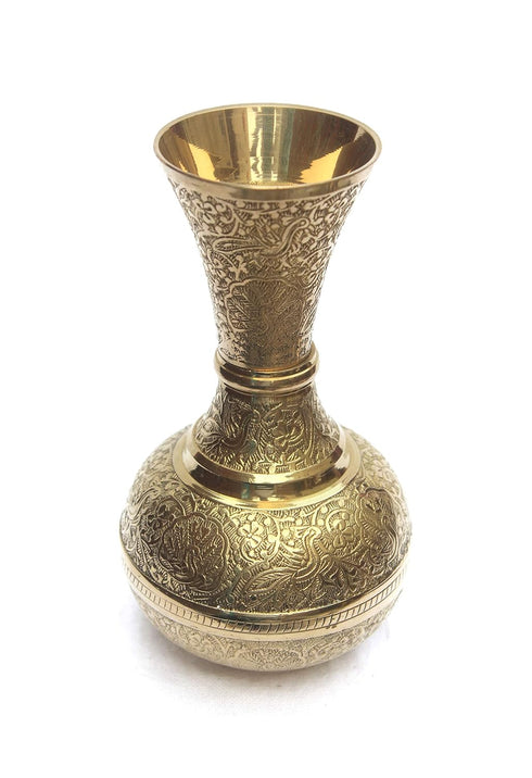 Brass Bidri Work Flower Vase (8-Inch, Polished)