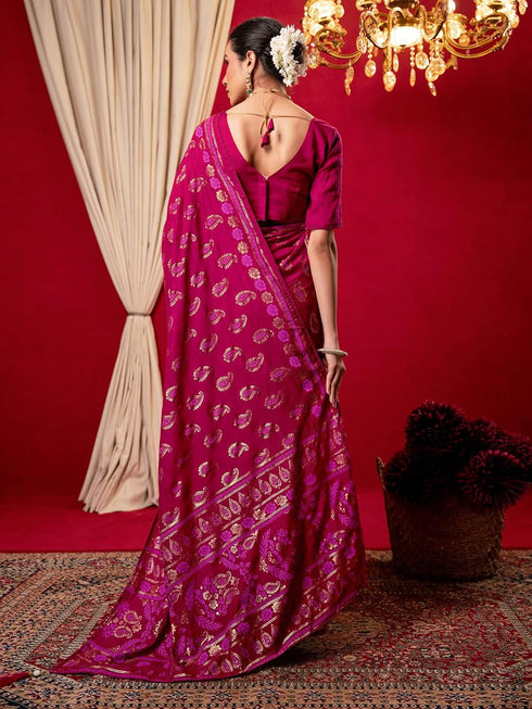 Vasthrlay Vichitra Printed Unstitched Maroon Saree