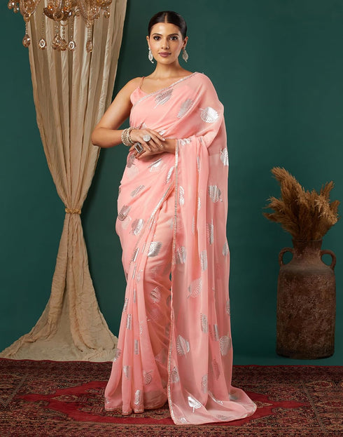 Vasthrlay Georgette Printed Unstitched Orange Saree
