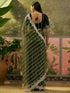 Vasthrlay Embroidery Scalloped Dark Green Saree With Unstitched Blouse Piece