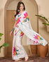 Vasthrlay Womens Printed White Saree With Pink Unstitched Blouse Piece