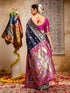 Vasthrlay Weaving Paithani Navy Blue Saree With Rani Pink Unstitched Blouse Piece