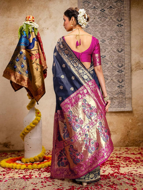 Vasthrlay Weaving Paithani Unstitched Maroon Saree