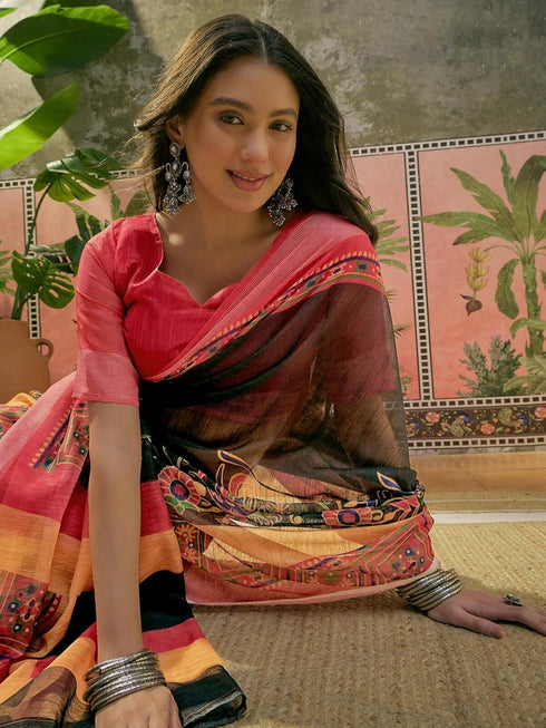 Vasthrlay Womens Printed Unstitched Beige Saree