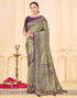 Vasthrlay Womens Banarasi Mehndi Green Saree With Wine Unstitched Blouse Piece