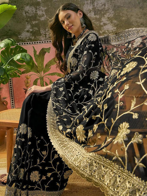 Vasthrlay Georgette Printed Dark Saree