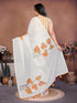 Vasthrlay Off White Leaf Print Organza Saree With Mustard Piping And Ruched Sleeveless Unstitched Blouse Piece