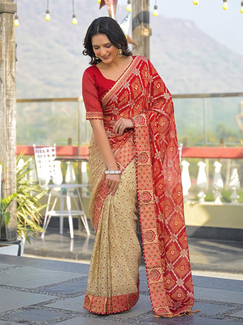 Vasthrlay Georgette Bandhani Green Saree