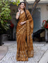 Vasthrlay Womens Printed Brown Saree With Unstitched Blouse Piece