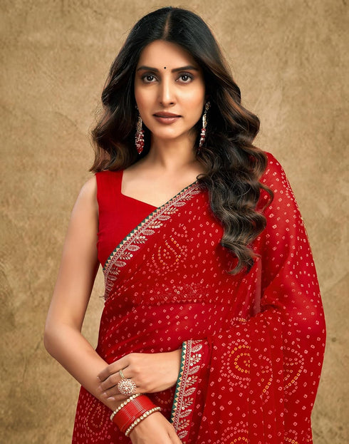 Vasthrlay Georgette Traditional Unstitched Dark Green Saree