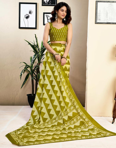 Vasthrlay Womens Printed Unstitched White Saree