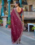 Vasthrlay Embroidery Scalloped Maroon Saree With Unstitched Blouse Piece