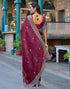 Vasthrlay Embroidery Scalloped Unstitched Maroon Saree