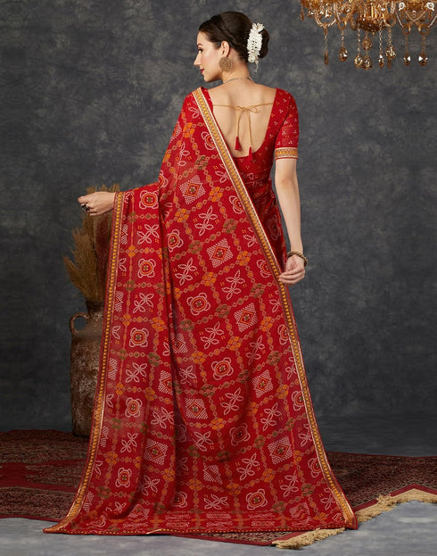 Vasthrlay Georgette Bandhani Unstitched Maroon Saree