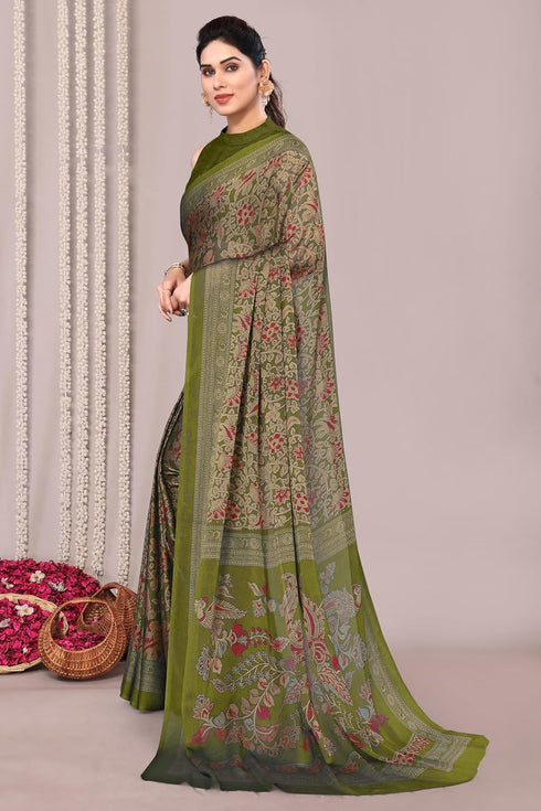 Vasthrlay Fashion Georgette Kalmkari Mehandi Ethnic Wear