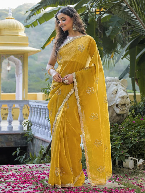 Vasthrlay Sequins Embroidery Peach Saree