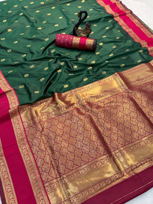 Vasthrlay Kanjivaram Floral Design Contrast Seagreen