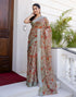 Vasthrlay Womens Printed Olive Saree With Unstitched Blouse Piece