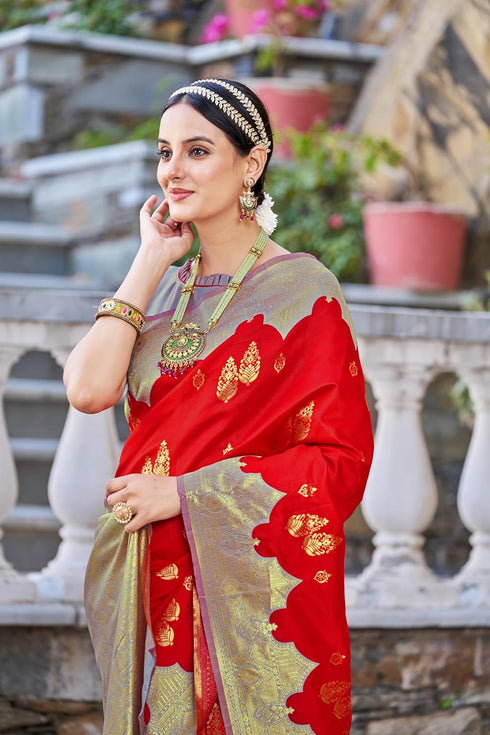 Vasthrlay Banarasi Rich Redfirozi Ethnic Wear